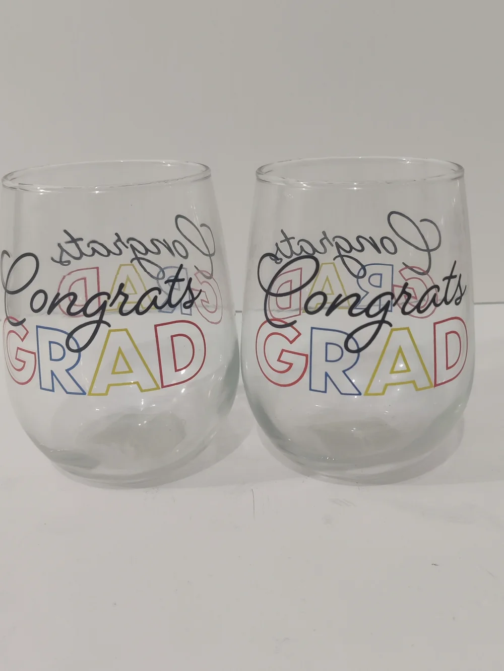 Pair Of Two (2) Greenbrier “Congrats GRAD” 16.8 oz Stemless Beer/Wine Glass